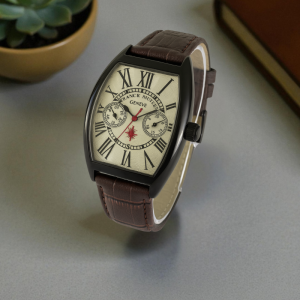 franck muller black bezzel white dial brown strap.png