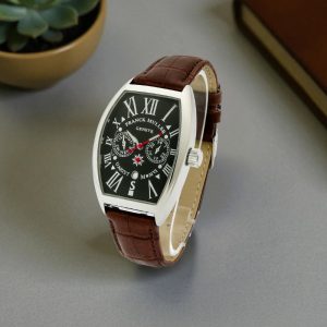 franck muller silver bezel brown strap black dial.jpeg