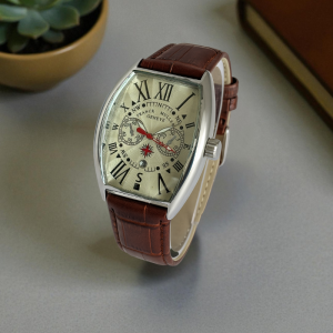 franck muller silver bezzel white dial brown strap.png